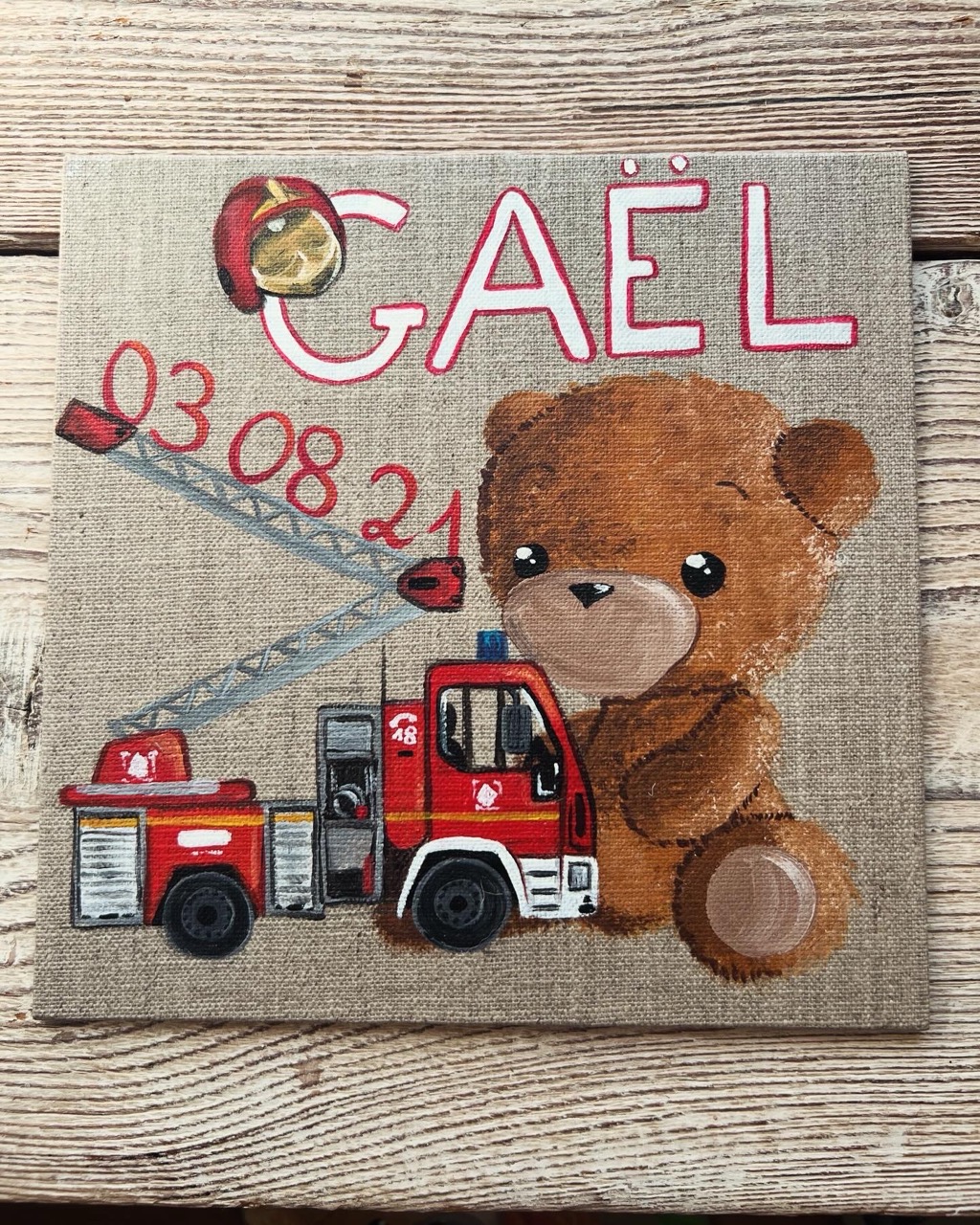 Tableau de naissance personnalisé peint sur toile de lin